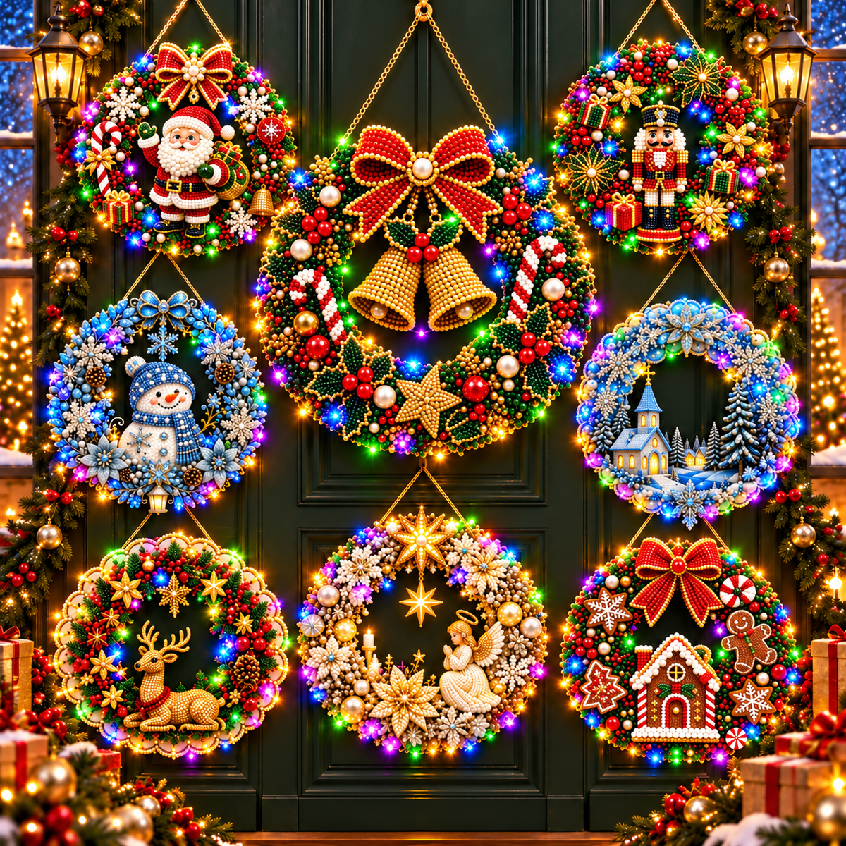 Buy 2, Get FREE Shipping! 🎁 Christmas Diamond Painting Light Wreath DIY Kit   HOT SALE 49% OFF✨