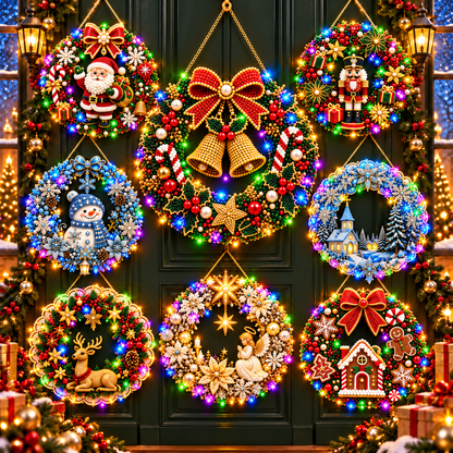 Buy 2, Get FREE Shipping! 🎁 Christmas Diamond Painting Light Wreath DIY Kit   HOT SALE 49% OFF✨
